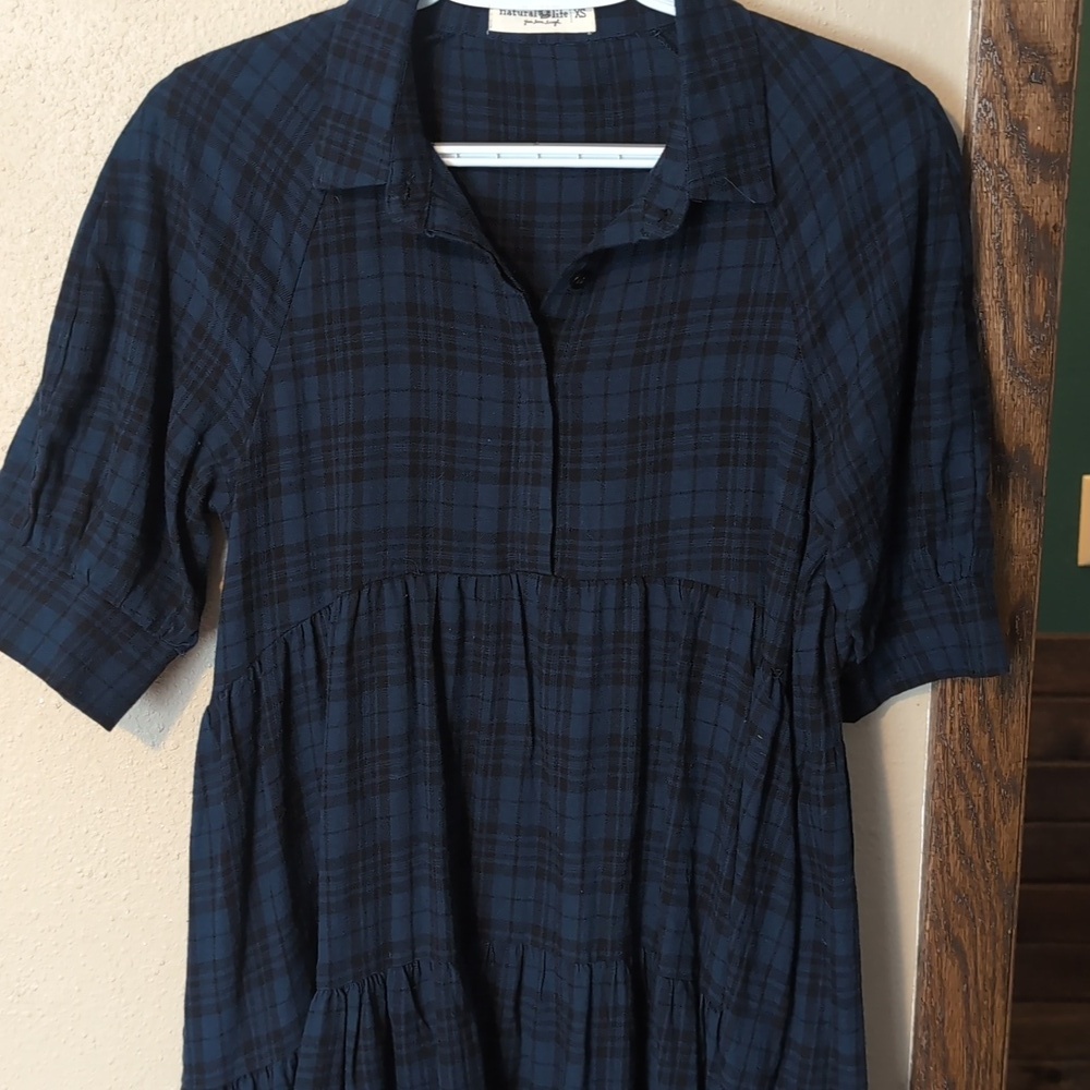 NATURAL LIFE Navy and Black Plaid Flannel Midi Dress - Picture 5 of 7